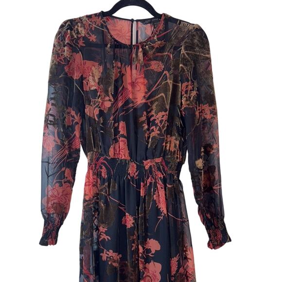 Zara Womens Floral Velvet & Mesh L/S Midi Dress M Black Sheer Boho Fall Style - Picture 1 of 11